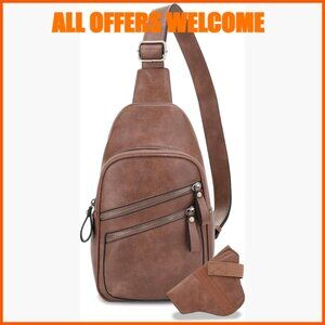 Faux Leather Unisex Sling Bag Crossbody Backpack with Concealed Carry Pocket